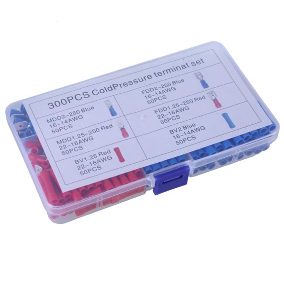 Tibvox 300Pcs Electrical Cable Connectors Cold-Pressed Wire Terminals Crimp Connectors