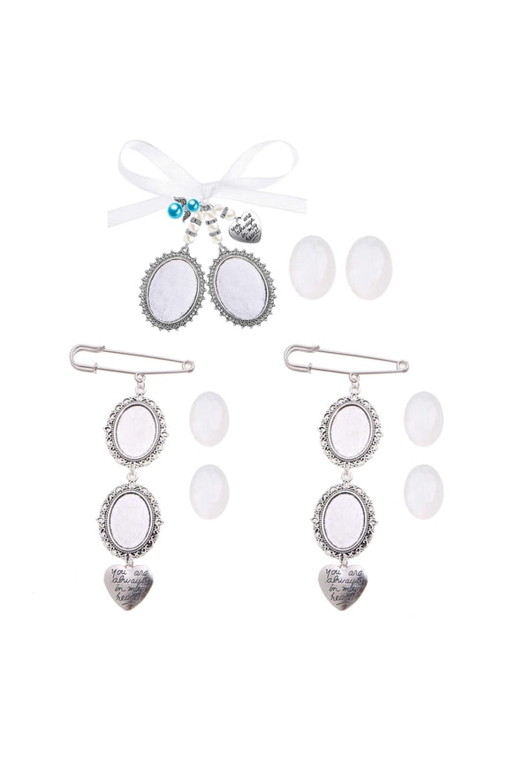 Tibvox 3x Personalized Picture for Image Frame Brooches Pins Lacy Oval Bridal Charm