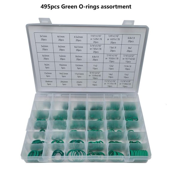 Tibvox 495Pcs Green Rubber O Rings Gasket Assortment Set 36 Sizes Nitrile Rubber Washer Oil Resistant Sealing O Rings Enduring