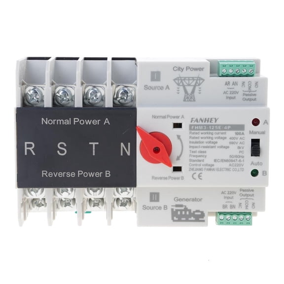 Tibvox 4P 100A Double Power Automatic Transfer Switches Din Rail Mounted Electrical Selectors Switches for Inverter, Generator