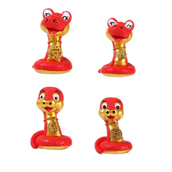 Tibvox 4Pcs New Year Resins Snake Statues Figurines with Bright Color for Home Display