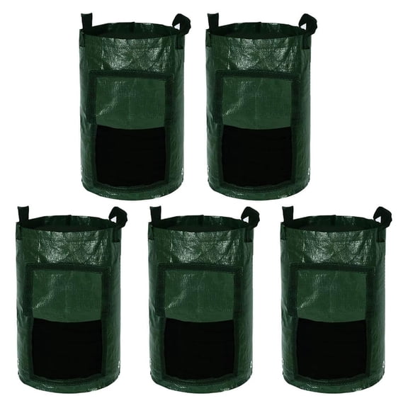 Tibvox 5 Pack Planting Bags with Handles and Check Window Vegetable Planting Sacks Grow Bags for Indoor and Outdoor Use