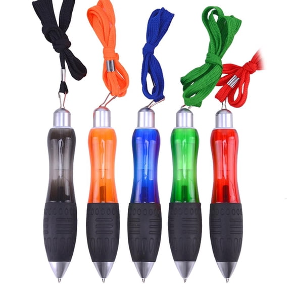 Tibvox 5-Pack of Bold and Bright Push-Button Pens with Convenient Hang RopesMulticolored