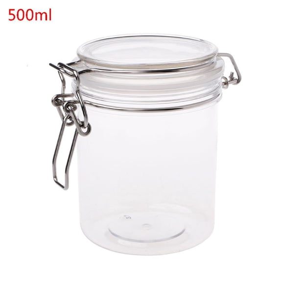 Tibvox 500ML Plastic Round Clip Top Storage Jar With Airtight Seal Lid Kitchen Food Con