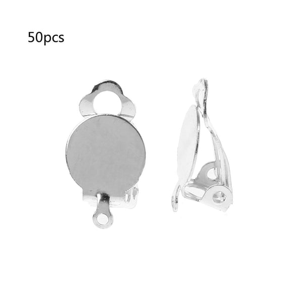 Tibvox 50Pcs Clip-on Earring Findings Round Flat Tray Earring Clips Blank Earring Components Earring for Non-Pierced Ears