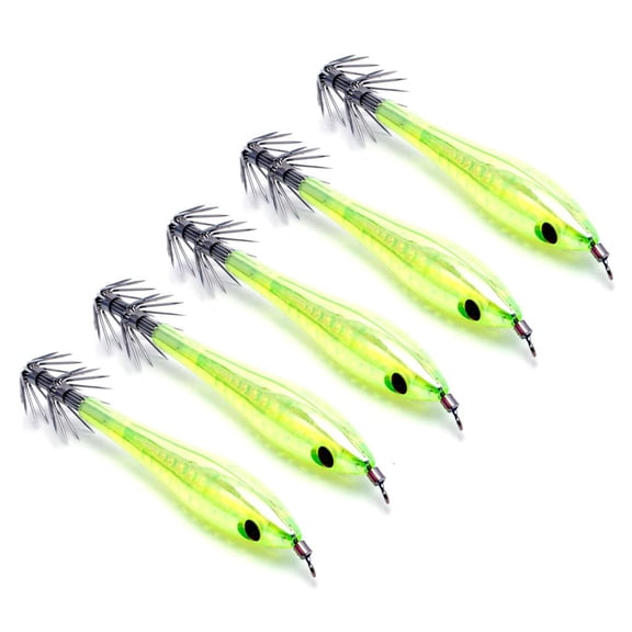 Tibvox 5Pcs Glow In Dark Luminous Squid Cuttlefish Fishing Lures Tackle Jig Bait Hooks