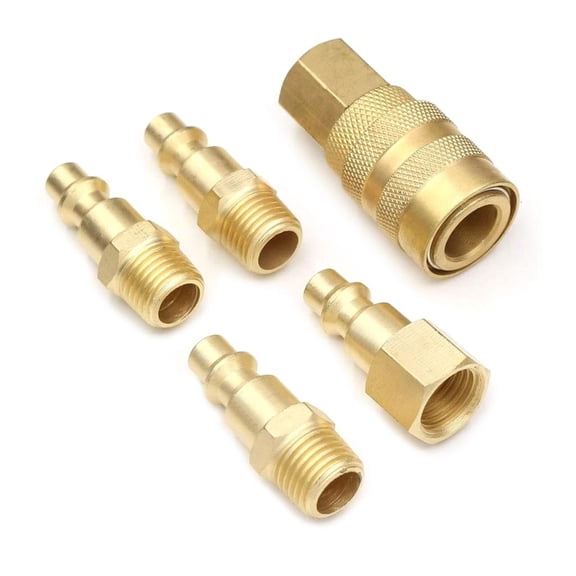 Tibvox 5pcs/set Air Fitting Air Coupler and Plug Solid Brass Quick Connector Set Industrial 1/4" NPT Air Tool Fitting Set