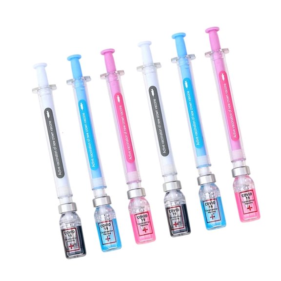 Tibvox 6/12Pcs Injector Shaped Gel Pen 0.38MM Needle Tip Fast Drying Inks For Nurse