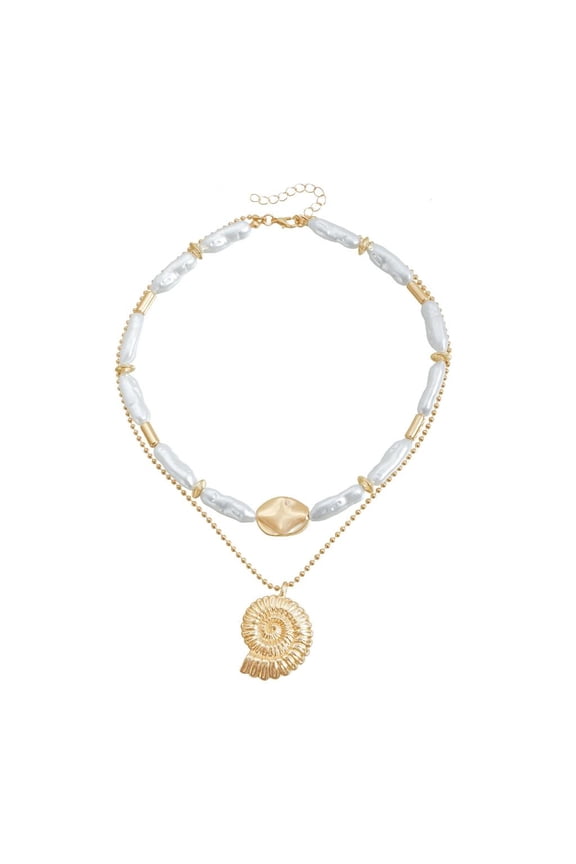 Tibvox Adjustable Length Unique Baroque Pearls Conch Shell Necklace For Women Fashion Jewelry Accessory Gift For Her