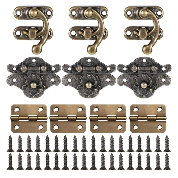 Tibvox Antique Style Cupboard Hardware Set with Installation Screws Miniature Bronze Hinges & Lock Set Upgrades for Woodworking