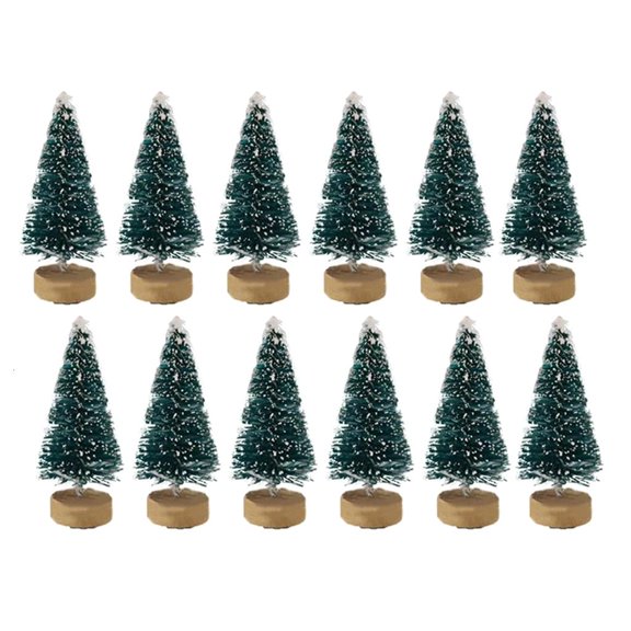 Tibvox Artificial White Snow Pine Tree 12pcs Simulation Plants Micro Landscape Accessory for Home Gadren Courtyard Decor
