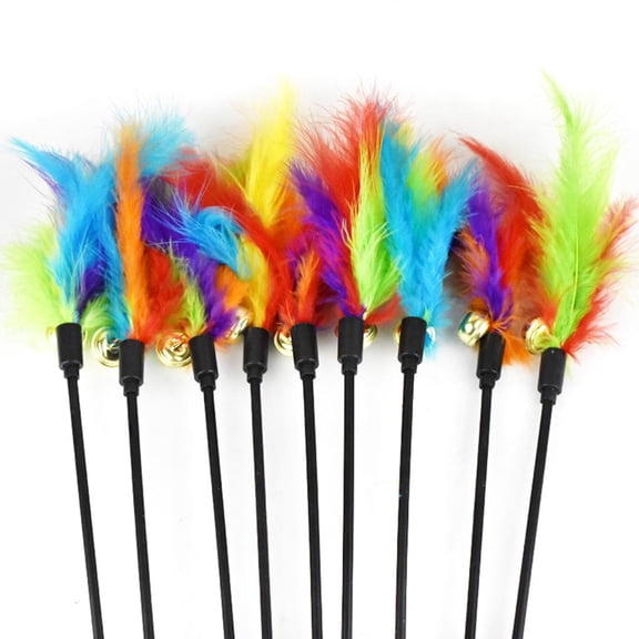Tibvox Cat Toy Wand Interactive Pet Cat Teaser Wand with Feather Bell Interactive Cat Teaser Toy Wand for Small Kittens