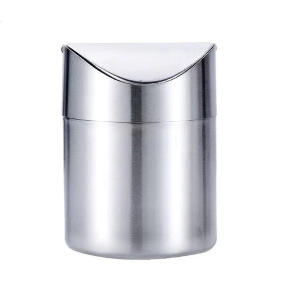 Tibvox Contemporary Silver Table Trash Bin Swing Lid Design Waste Paper Container Can