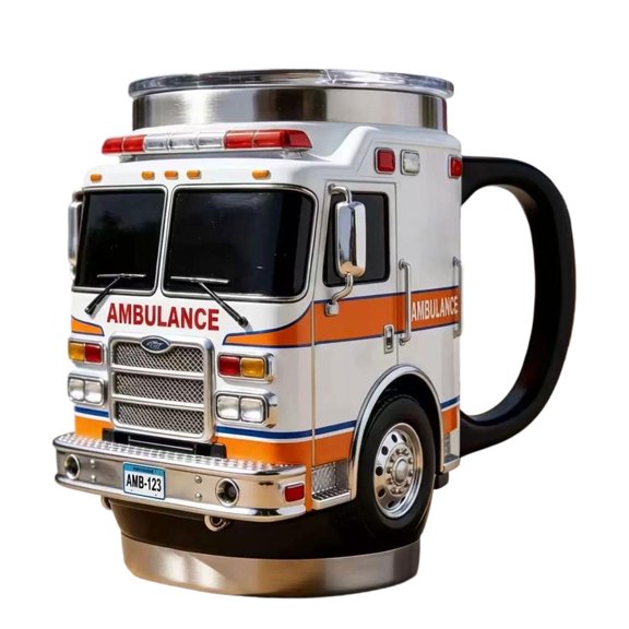 Tibvox Creative Truck Shaped Firefighting Cup Stainless Steel Coffee Mug For Dad Gift For Father's Day Or Birthday