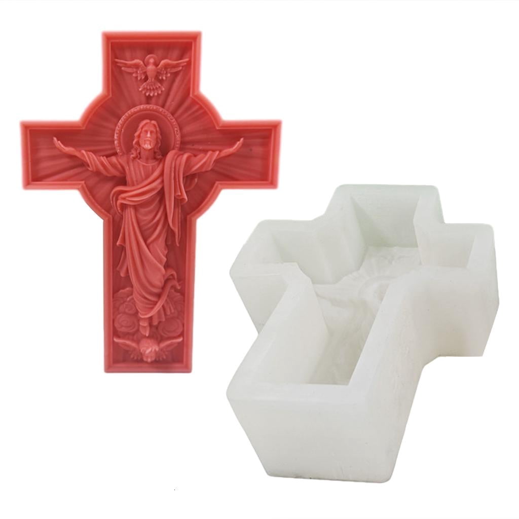 Tibvox Cross Statue Candle Mold for DIY Candle, Epoxy Resin Casting Silicone Mold