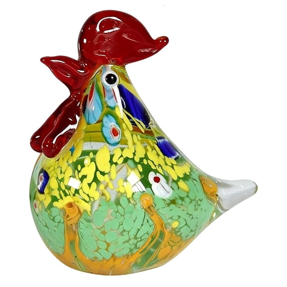 Tibvox Cute Colored Glaze Rooster Figurine Handcrafted Glass Statue Living Room Decors