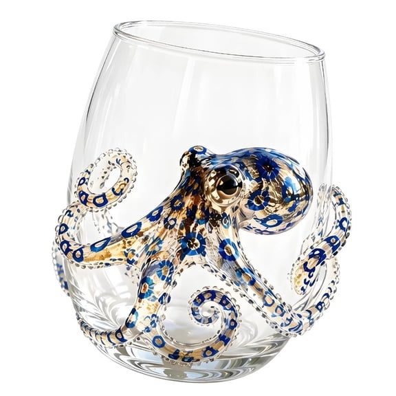Tibvox Decorative Drinking Glasses with Octopuses Detail Coastal Wine Cup for Daily Use