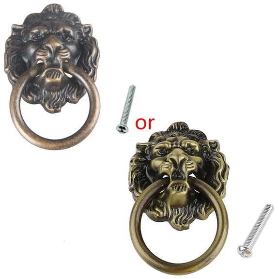 Tibvox Drawer Knob Retro Metal Cabinet Cupboard Door Pulls Lion for Head Shaped Vintage Ring Pulls Wardrobe Box Handle Househol