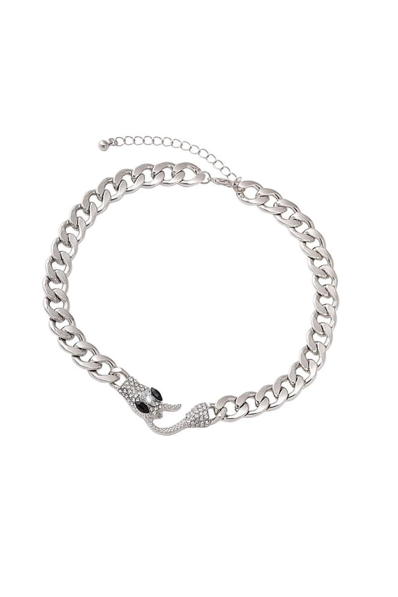 Tibvox Edgy Pythons Charm Choker Necklace with Black Silver Zircon Cuban Link Chain for Anime Aesthetic Look Styles Wear