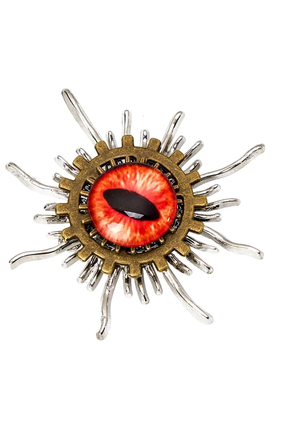 Tibvox Gothic Steampunk Demonic Eye Brooch Handmade Alloy Statement Jewelry Piece