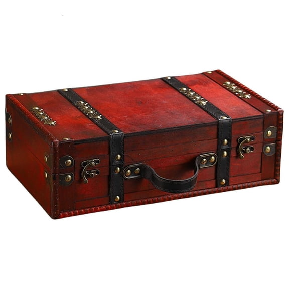 Tibvox Handcraft Sturdy Wood Suitcases Styles Box Convenient for Home Decoration