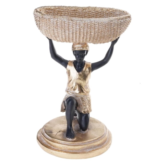 Tibvox Kneeling African Statue Home Decors with Storage Box Tribal Men Figurines Decorative Sculptures Ornament Home Decors