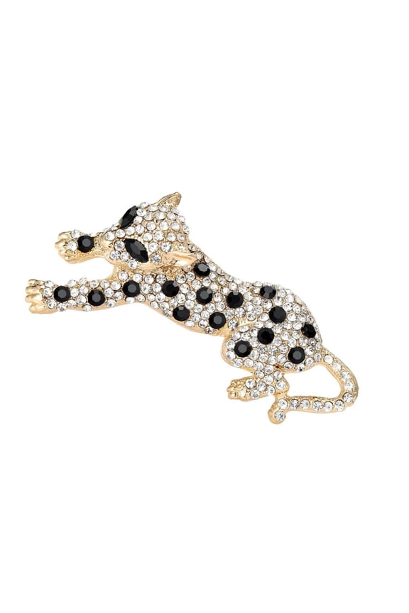 Tibvox Leopard Alloy Lapel Pin Sparkling Rhinestones Stylish Fashion Brooch Jewelry