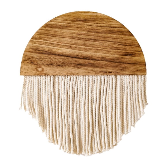 Tibvox Macrame Wall Hanging Decor Bohemian Semicircle Wooden Board Ornament with Long Tassels Handmade Wood Tapestry Home Art Decoration for Dorm Bedroom Nursery Living Room