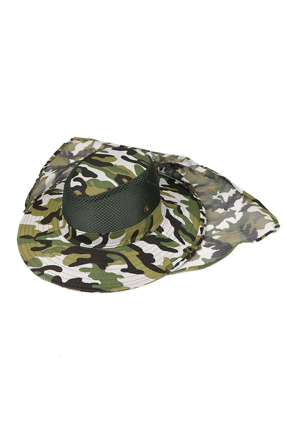 Tibvox Men Women Summer Camouflage Floppy Bucket Hat with Mesh Neck Flap Protector Outdoor Hiking Fishing Jungle Wide Brimmed Boonie Cap