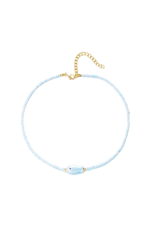 Tibvox Modern Bohemian Clavicle Chain Necklace Featuring Colorful Ceramic Fish Bead Design