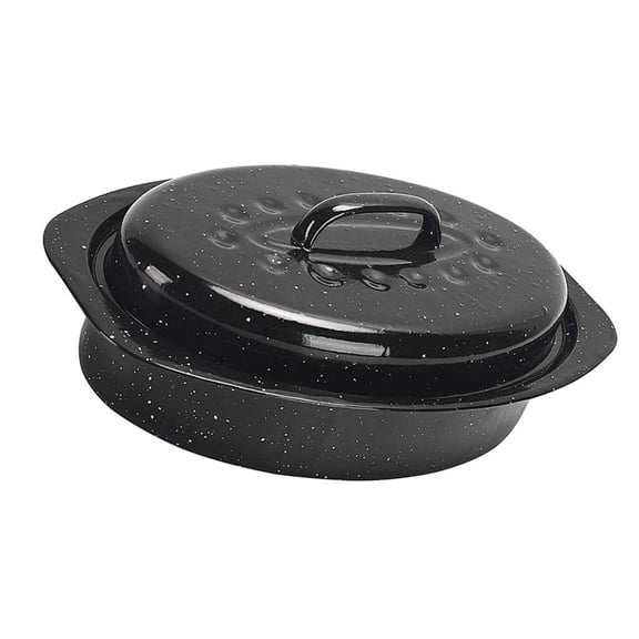 Tibvox Oval Enamel Coated Roasting Pan With Cover Ideal For Small Turkey Chicken Beef And Casseroles Even Heat Distribution