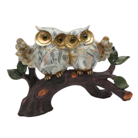 Tibvox Owl Perching On Branch Figurine Water Transfer Handcrafts Resins Desktop Decors