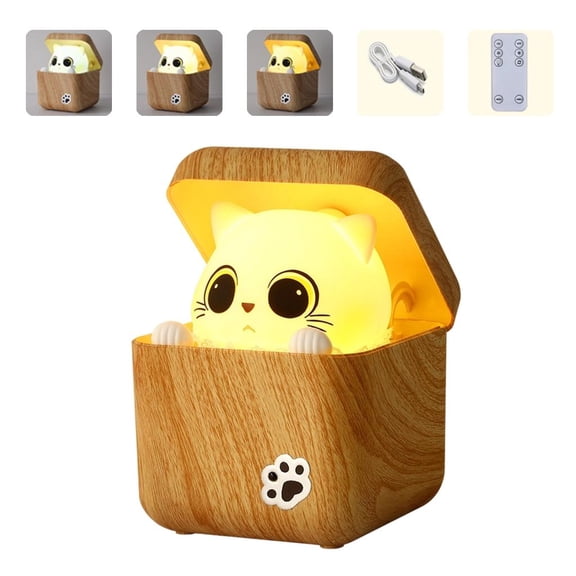 Tibvox Rechargeable Dimmable Bedside Lamp LED Cats Night Lamp with 3 Temperature Color