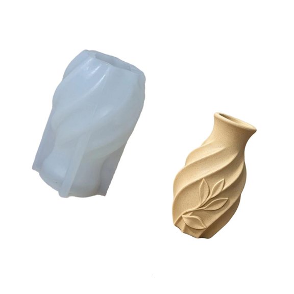 Tibvox Reusable Silicone Resin Mold Easy Cleaning Leaf Pattern Vase Molds for Vase
