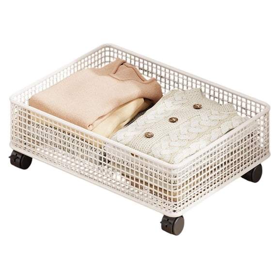 Tibvox Rolling Underbed Storage Bin Ventilated Metal Frame Toy Storage Basket with Wheels For Bedroom Wardrobes Living Room
