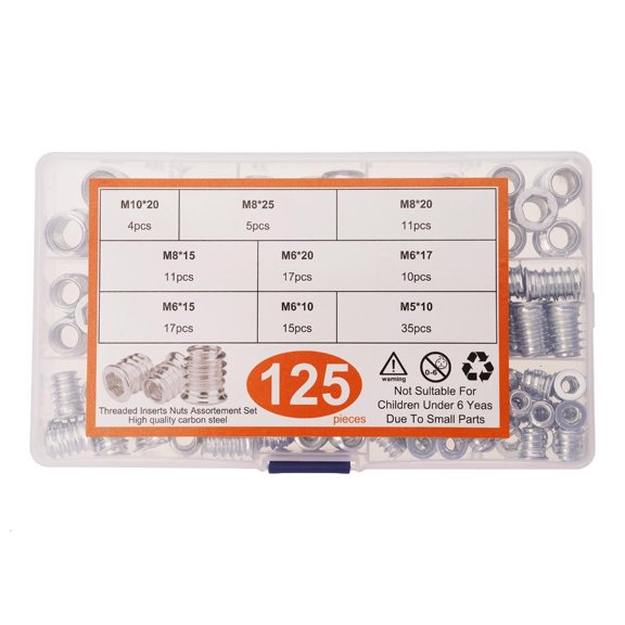 Tibvox Set of 125 Wood Threaded Bushings Wood Threaded Insert Assortment 5-10mm Screws