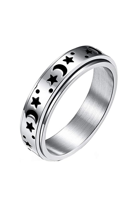Tibvox Stainless Steel Fidget Anxiety Relief Stress Worry Ring Star Moon Spinning Rings