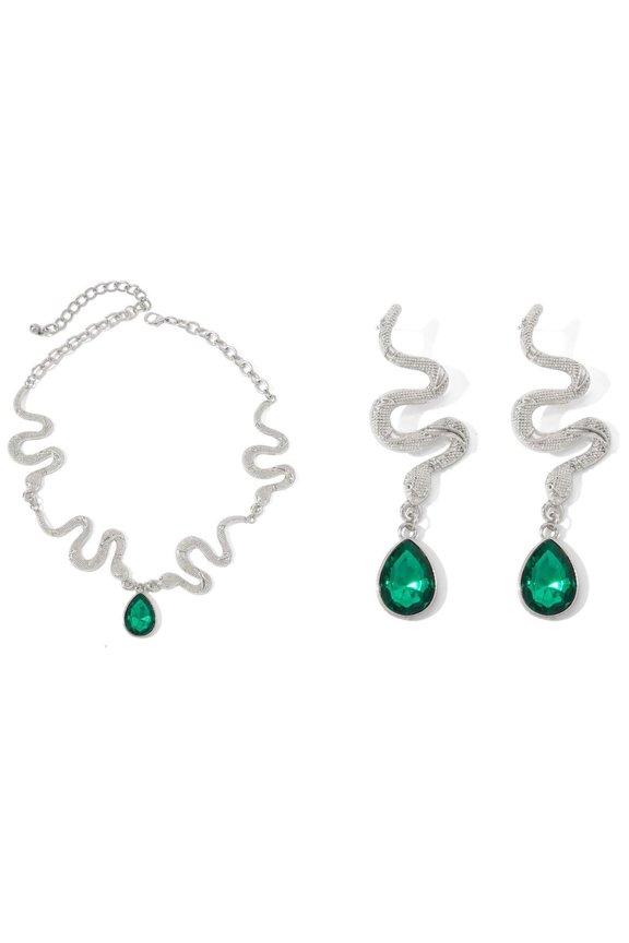 Tibvox Stylish Snake Designs Drop Earrings And Delicate Chain Necklace Gothic Rhinestones Charm Jewelry Accessories