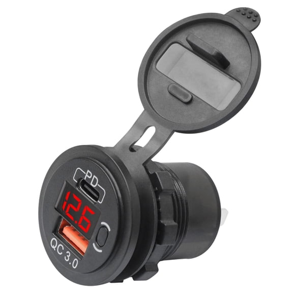 Tibvox USB C Car Charger Socket QC3.0 PD Fast Charging Outlet with LED Voltmeter