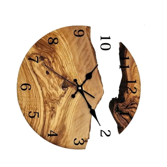 Tibvox Vintage Wood Grains Transparent Glass Wall Clock Quiet Movement for Living Room