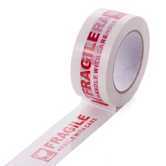 Tibvox White and Red Fragile Packing Tape Handle with Care Bopp Shipping Warning Sticker Label 100m x 50mm