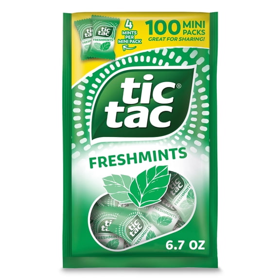 Tic Tac Freshmints, Bulk Bag with 100 Mini Packs (4 Mints each), Share-Size, On-the-Go Mints, 6.7 oz