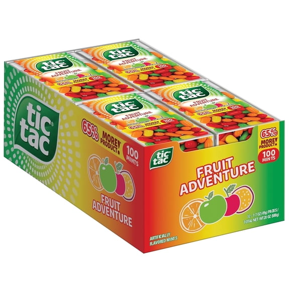 Tic Tac Fruit Adventure Breath Mints  12 Pack, 100-Count Flip-Top Boxes, Assorted Fruity Mints