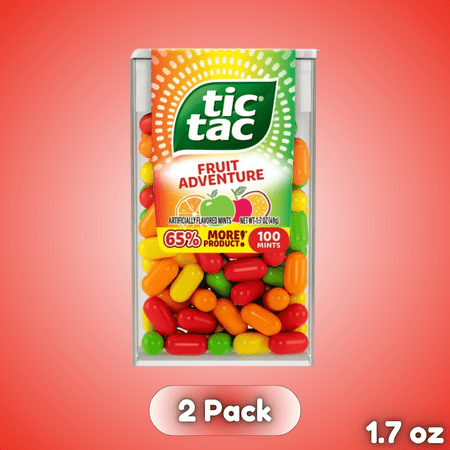 Tic Tac Fruit Adventure Mints 1.7oz 2 Pack – On-The-Go Refreshment, Long-Lasting Fruity Flavor, Portable Breath Freshener Candy