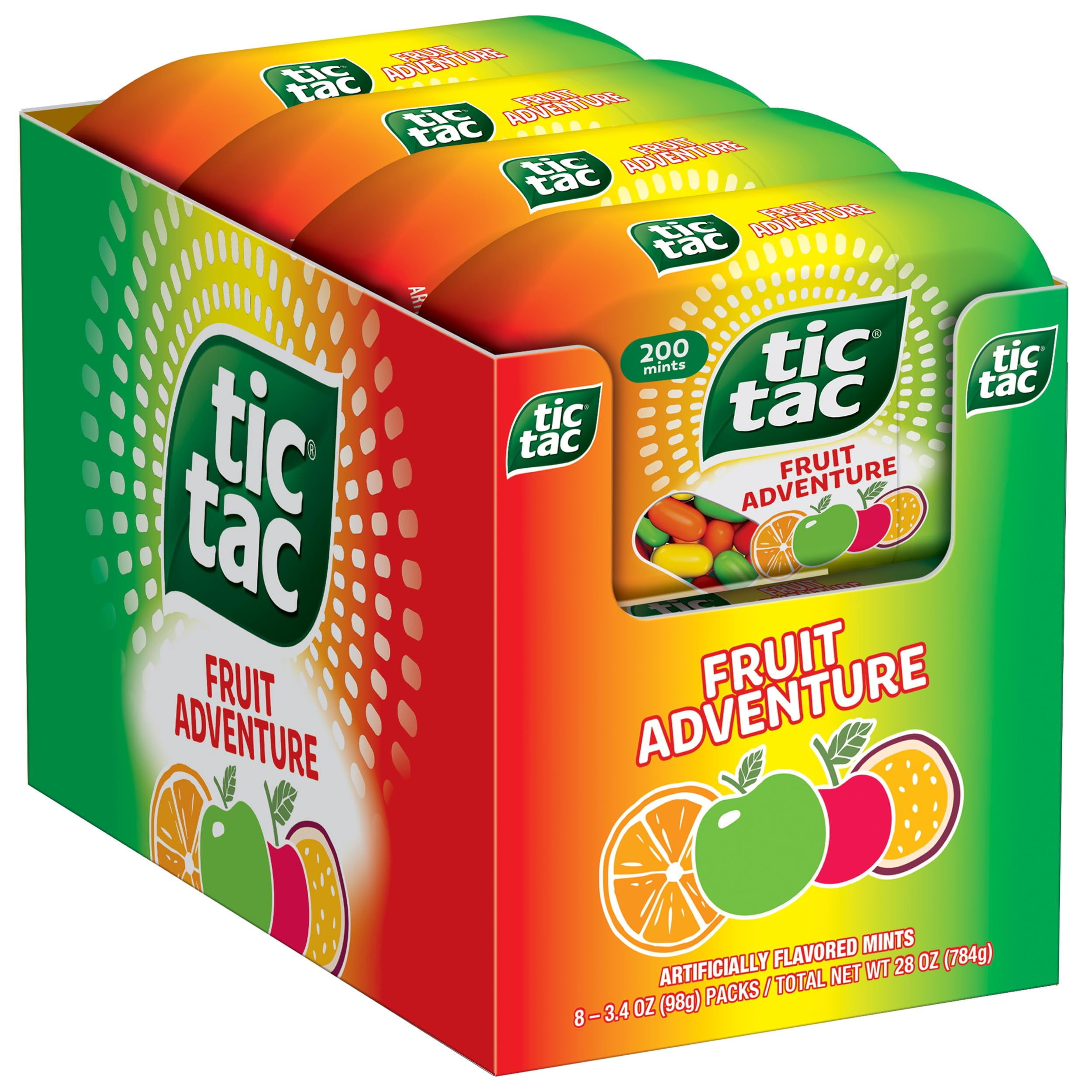 Tic Tac Fresh Breath Mints, Fruit Adventure, Bulk Hard Candy Mints, 3.4 oz Bottle Packs, 8 Count, Perfect Easter Basket Stuffers for Boys and Girls
