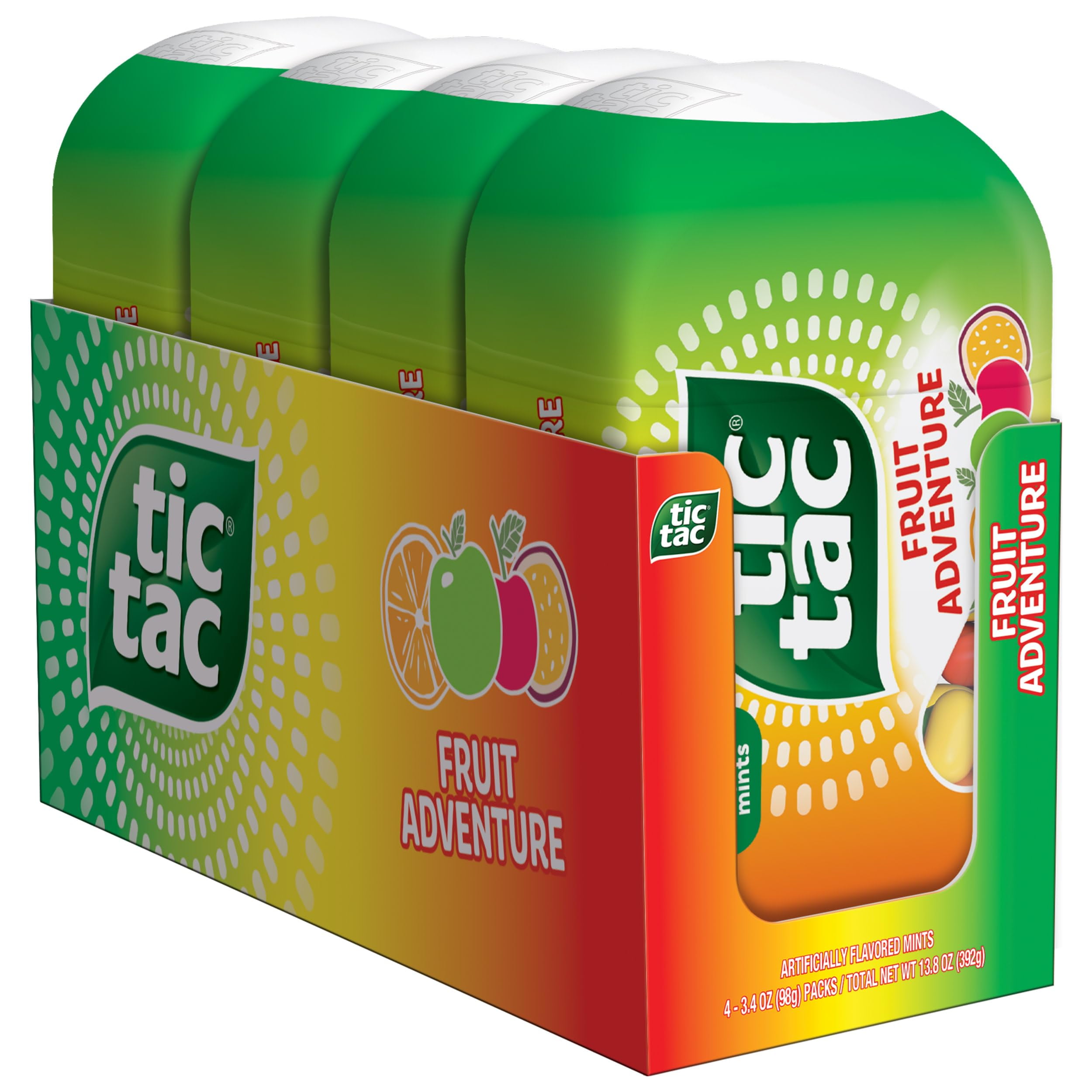 Tic Tac Fruit Adventure SAF21 Mints, 4 Bottle Packs, On-The-Go
