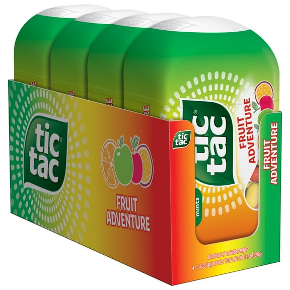 Tic Tac Fruit Adventure SAF21 Mints, 4 Bottle Packs, On-The-Go Refreshment, 3.4 oz Each