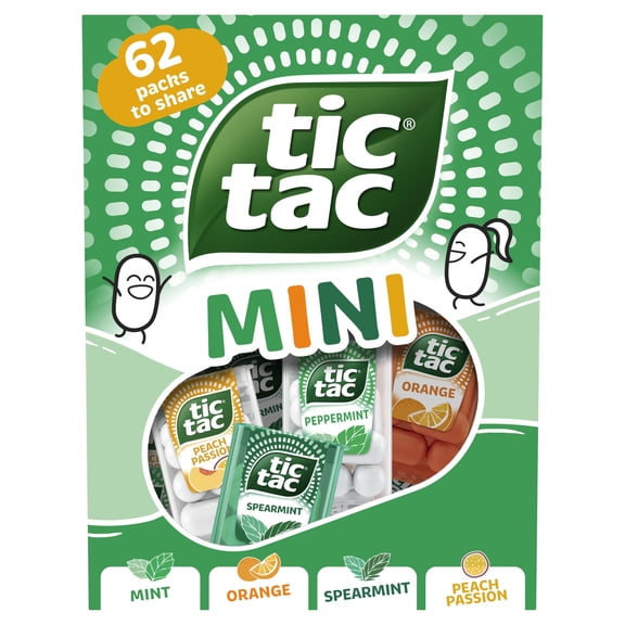 Tic Tac Mini Mints, Variety Share Pack 62 Pack, 211g, Orange Peppermint Spearmint Peach-Passion flavours