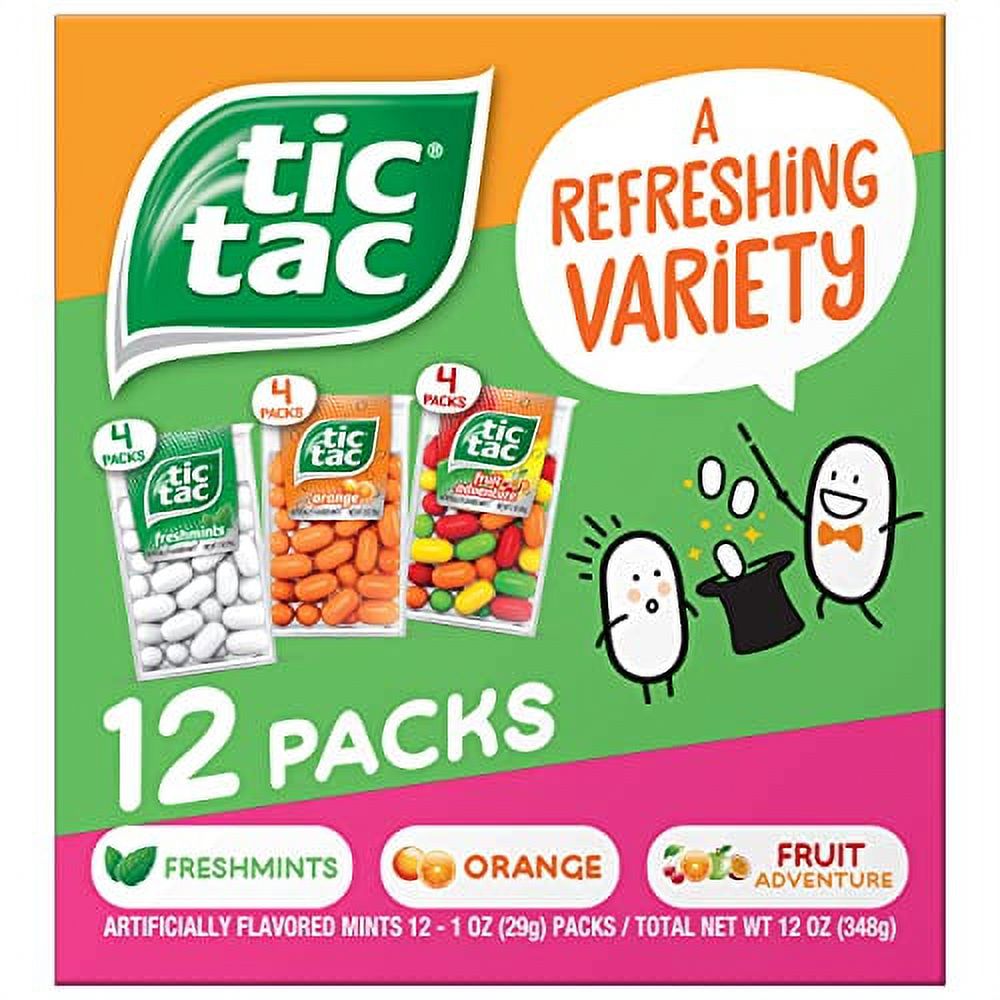 Tic Tac Mints, 12 Pack Variety Box, Fruit Adventure, Orange, Freshmint
