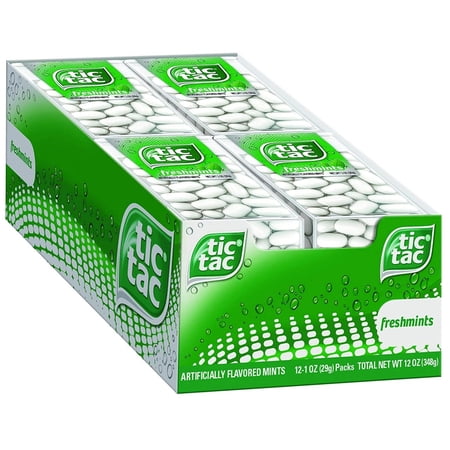 Tic Tac Mints, Freshmint, Bulk Hard Candy Mints, 1 oz Singles, 12 Count With Long Lasting Refreshing Taste